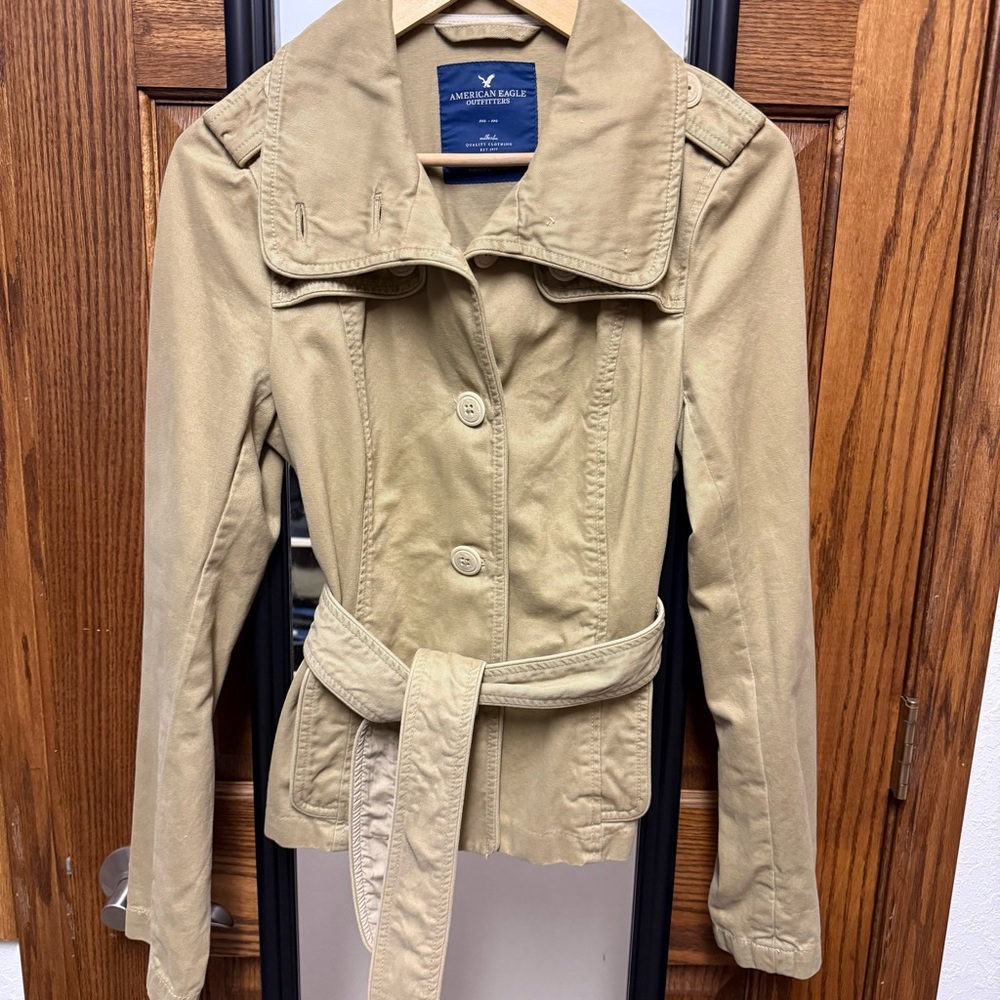 American Eagle Tan Trench Coat with Belted Waist
